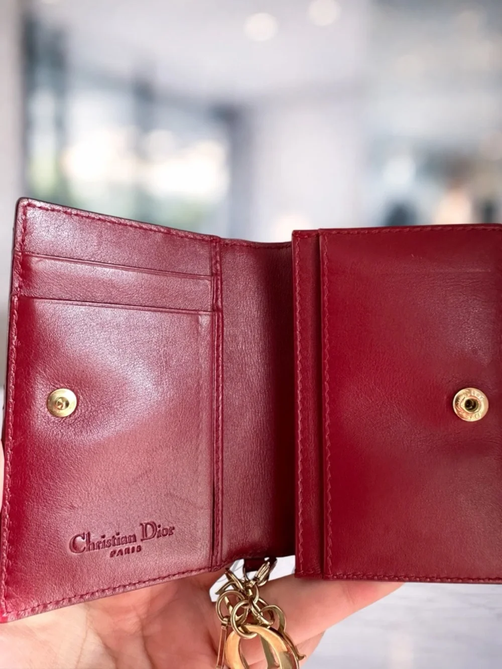 Authentic Dior Red Quilted Patent Leather Card Holder- FREE COA